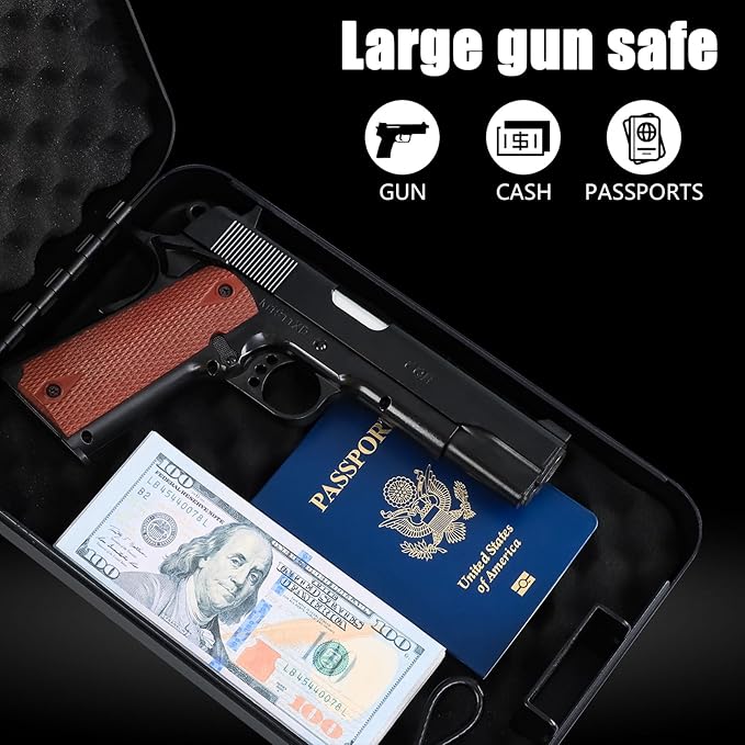 Dalmbox Gun Safe for Pistols Small Handgun Lock Box with Combination Lock Portable Travel Pistol Safe for Car, Home, Travel