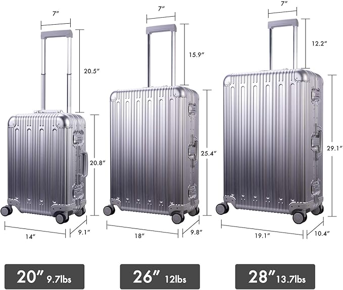 TRAVELKING All Aluminum Luggage Zipperless Hard Shell Suitcase with TSA Lock Spinner Wheels Lightweight Metal Alloy Suitcases (Silver, 28 inch)