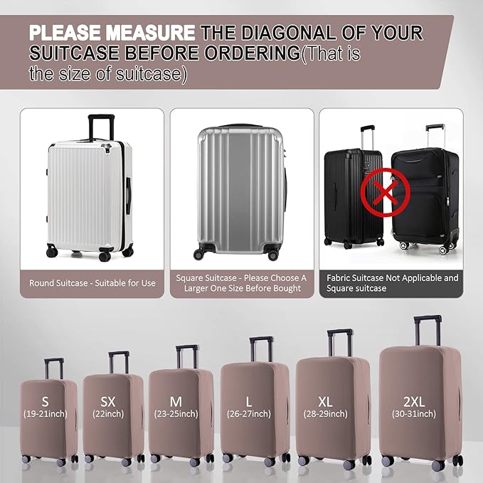 Travel Luggage Cover Suitcase Protector Scratch-Resistant Fit 19-31 Inch, Not Included Suitcase (Khaki, S(19-21 inch))