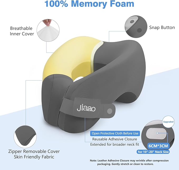 Travel Neck Pillow, Advanced Neck Support for International Flights, 3D Eye Masks, Ear Plugs and Storage Bag, Memory Foam Airplane Pillow for Travel, Sleep Rest, Trains, Road Trips