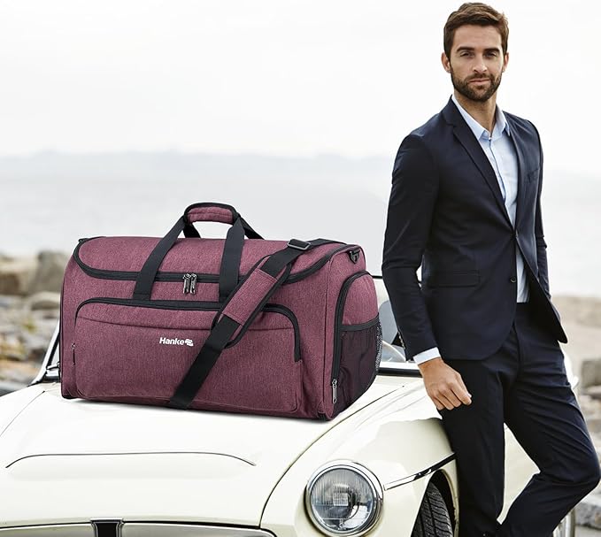 Hanke Carry on Garment Bags for Travel,Convertible Duffle Bag Luggage Bag Weekend Bag with Shoe Compartment,2 in 1 Hanging Suitcase Suit Bag for Men Women,Purple