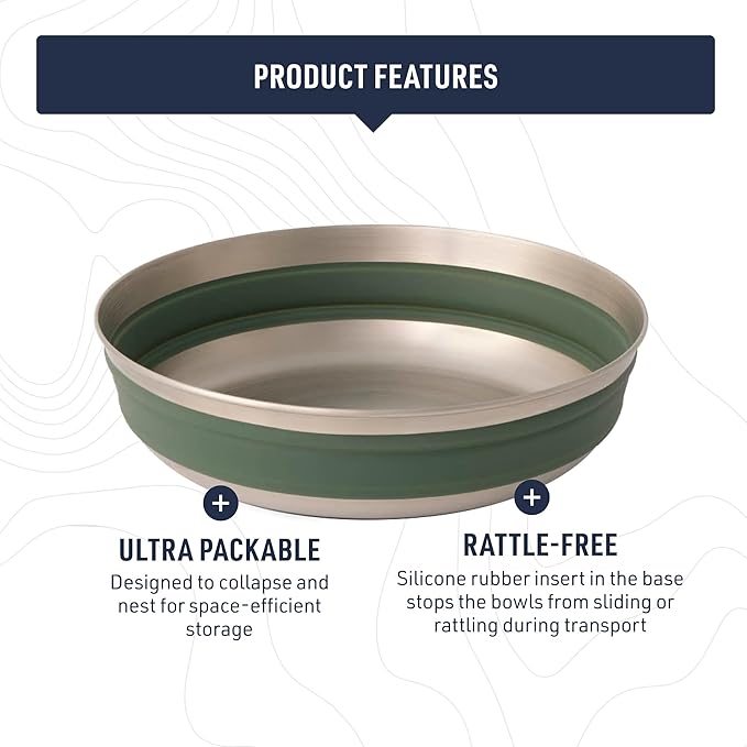 Sea to Summit Detour Stainless Steel Collapsible Bowl, Large (31 fl oz), Beluga Black