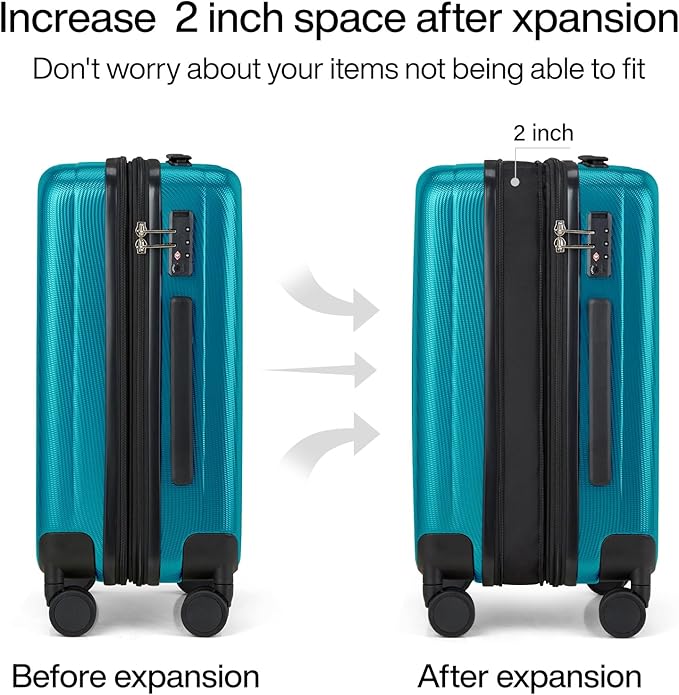 Hanke 20 Inch Expandable Carry on Luggage 22x14x9 Airline Approved Lightweight PC Hard Shell Suitcases with Wheels Tsa Luggage Rolling Suitcase Travel Luggage Bag for Weekender(Caribbean Blue)