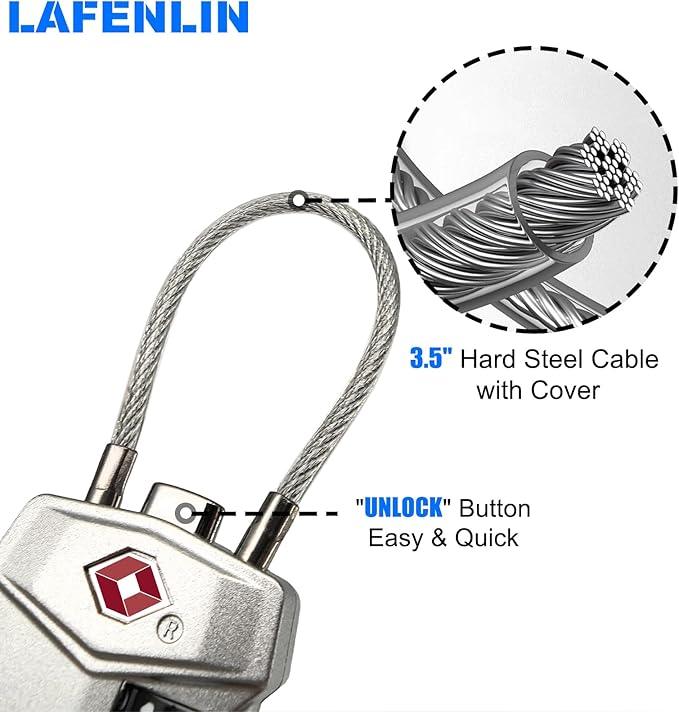 2 Pack TSA Approved Travel Luggage Locks, Cable Combination Lock, 3 Digit Padlock, Alloy Steel Cut-Resistant Cable, Weatherproof Zipper Lock for Gun/Suitcases, Backpacks, Gym Lockers, Golf Bags-NO KEY