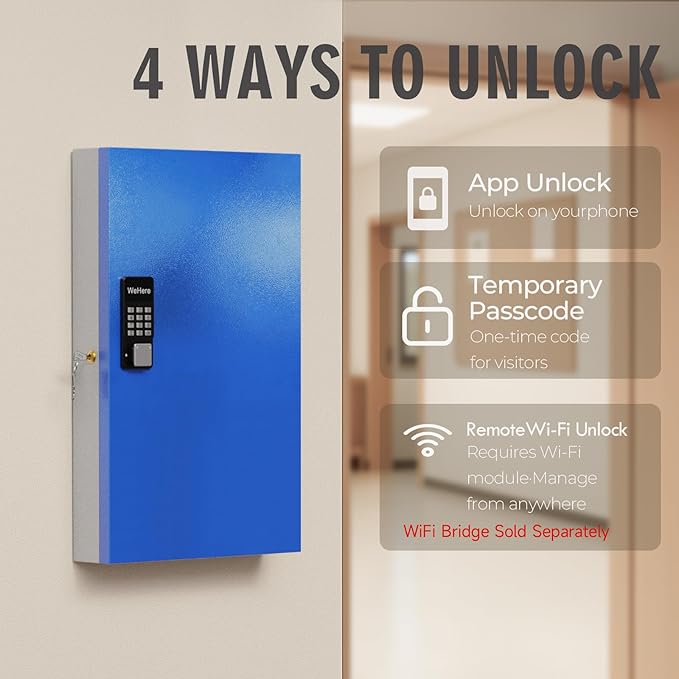 WeHere 96 Key Lock Box(Plus) Wall Mount, APP Bluetooth/One Time Password/Wi-Fi Remote/Fixed Code/Key Unlock, Smart Key Cabinet, Key Organizer box for Car Dealert, Hotel, Office, Real Estate Key Manage