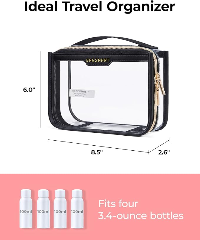 BAGSMART TSA Approved Toiletry Bag, Clear Travel Toiletry Bag, Makeup Cosmetic Pouch Bag for Women Quart Size Compliant Bag Organizer for Travel Essentials (Grey Pack of 1)