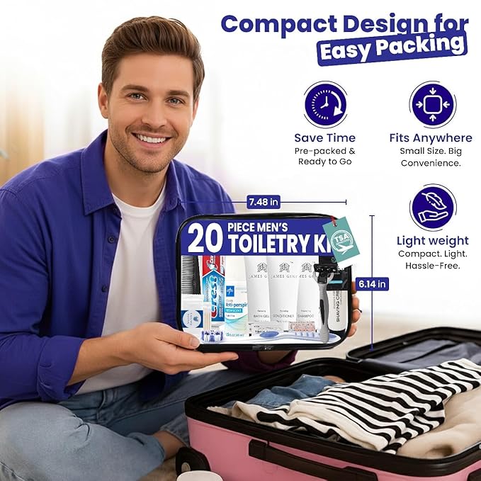 Trektote Travel Toiletry Kit For Men And Women – 20 Piece Set of Travel Size Toiletries, TSA Compliant, Includes Shampoo And Conditioner, Body Wash, Toiletry Bag & More