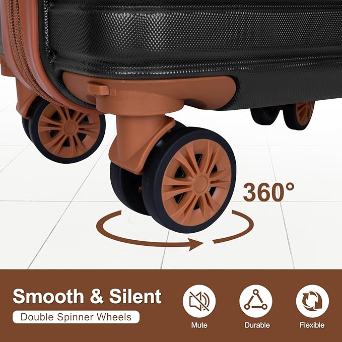 Romswi Expandable 22" Carry On Luggage,Hardshell Suitcase with Double Spinner Wheels for 20% More Space, Airline Approved Lightweight Hardside Luggage, Scratch-Resistant & YKK Zipper,Black