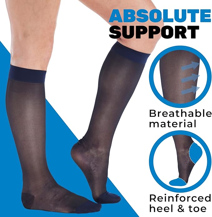 (3 Pairs - Closed Toe) Made in USA - Sheer Compression Socks for Women 15-20mmHg - Compression Stockings for Varicose Veins Circulation, Thrombosis, Embolism - Navy, Medium - A101NV2-3