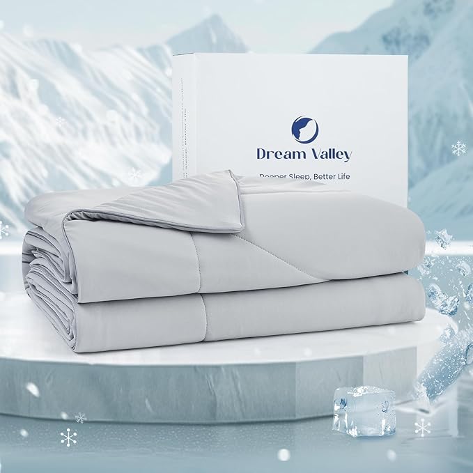 Dream Valley® Outlast® Deepsleep Cooling Comforter, Throw Size, NASA-Grade Space Technology Cooling Blanket for Hot Sleepers Night Sweats, Q-Max > 0.45 Aerocool™ Breathable Light Grey, 60"x80"