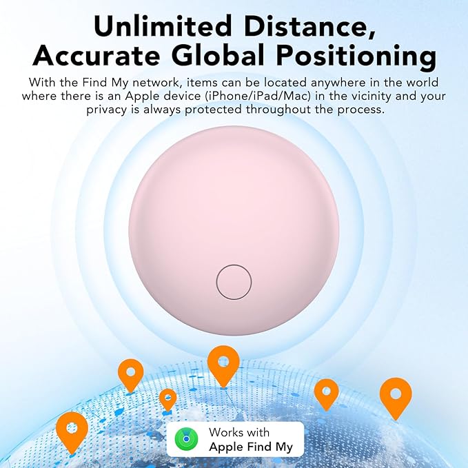 Air Tracker Tags 2-Pack, Item Finders Work for Apple Find My APP(iOS Only) Tracker Tags for Keys, Luggage, Backpack etc,Replaceable Battery, IP67 Waterproof with Holder Keychain, Pink and Light Purple