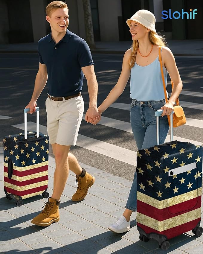 Slohif Luggage Cover for Suitcase Tsa Approved Protector - Luggage Sleeve Large Suit Case Cover Travel Stretch Baggage Case Protective Washable Fit 31-32 Inch Flag XL