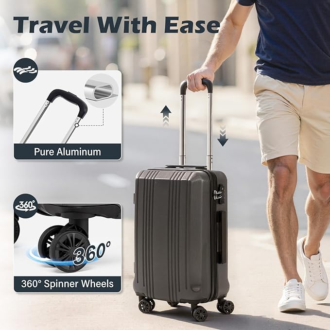 Coolife Luggage PC+ABS Hardshell Suitcase with TSA Lock, Spinner Carry On Lightweight (navy, S(20in_carry on))