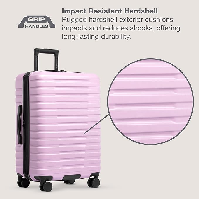 U.S. Traveler Boren Polycarbonate Hardside Rugged Travel Suitcase Luggage with 8 Spinner Wheels, Aluminum Handle, Lavender, Checked-Medium 26-Inch