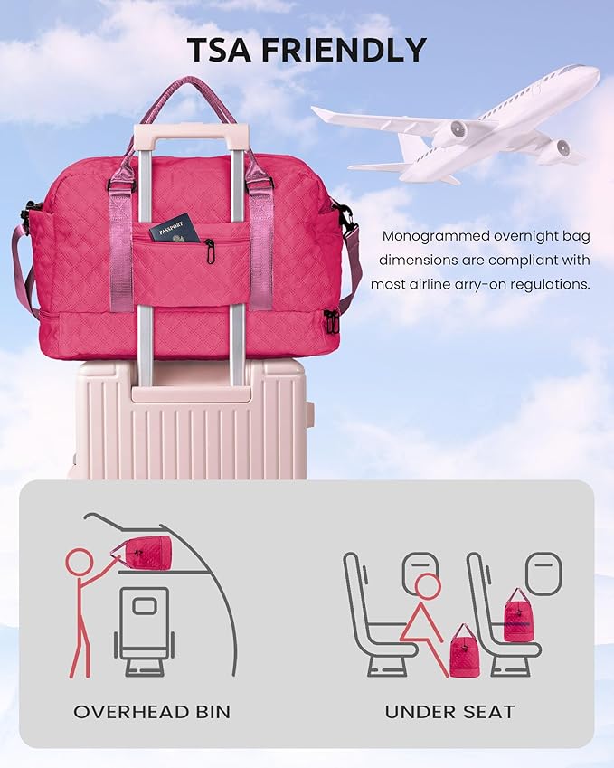 Gifts for Teen Girls 12-14, Birthday Gift-Initial Travel Bag with Shoe Compartment, Personalized Weekender Bag, Monogram Overnight Bag for Women, Letter Travel Bag with Makeup Bag (Letter M)