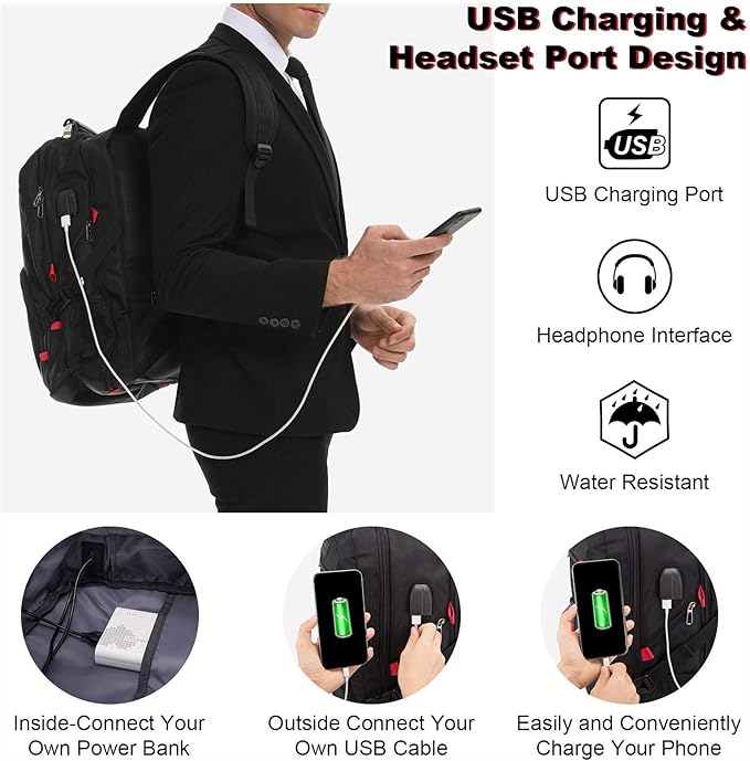 LOVEVOOK Travel Laptop Backpack Waterproof Anti Theft with Lock and USB Charging Port Large Computer Business Backpack for Men Women College (17 inch, Black)
