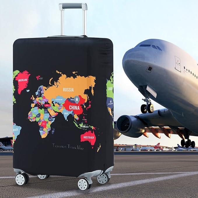 Travelkin Luggage Covers For Suitcase Tsa Approved,Suitcase Cover Protector Fit 18-32 Inch Luggage (Map, XL)