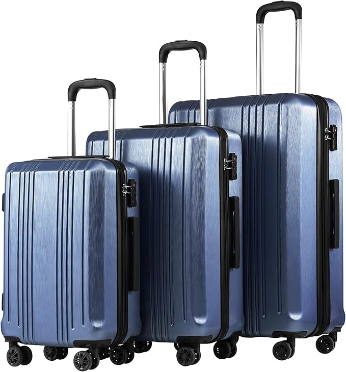 Coolife Luggage Expandable Suitcase PC+ABS 3 Piece Set with TSA Lock Spinner 20in24in28in