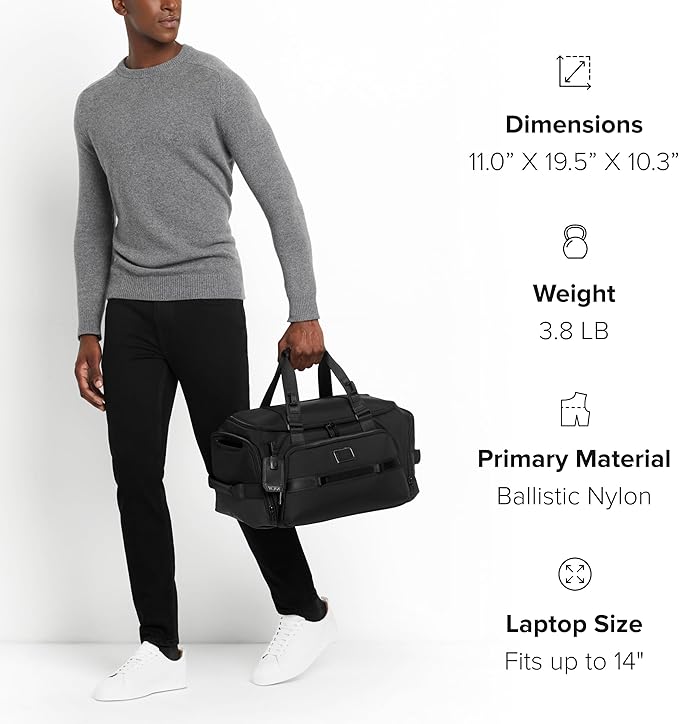 TUMI - Alpha Bravo Mason Duffel - Men's Weekender, Gym and Overnight Travel Bag - Fits Up To 15" Laptop - 11.0" X 19.5" X 10.3" - Black