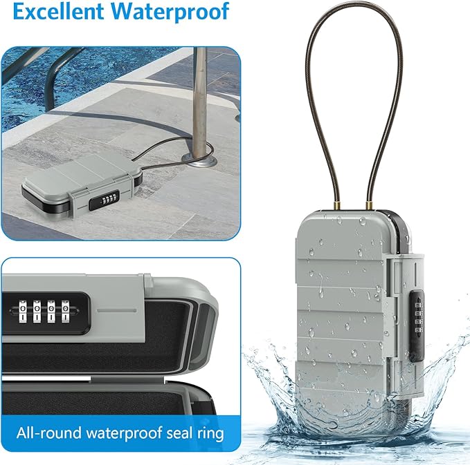 AMIR Portable Safe Box, Combination Security Case LockBox with Code, Waterproof Anti-Theft Mini Travel Safe Box with Removable Chain, Security Box for Home,Office, Grey