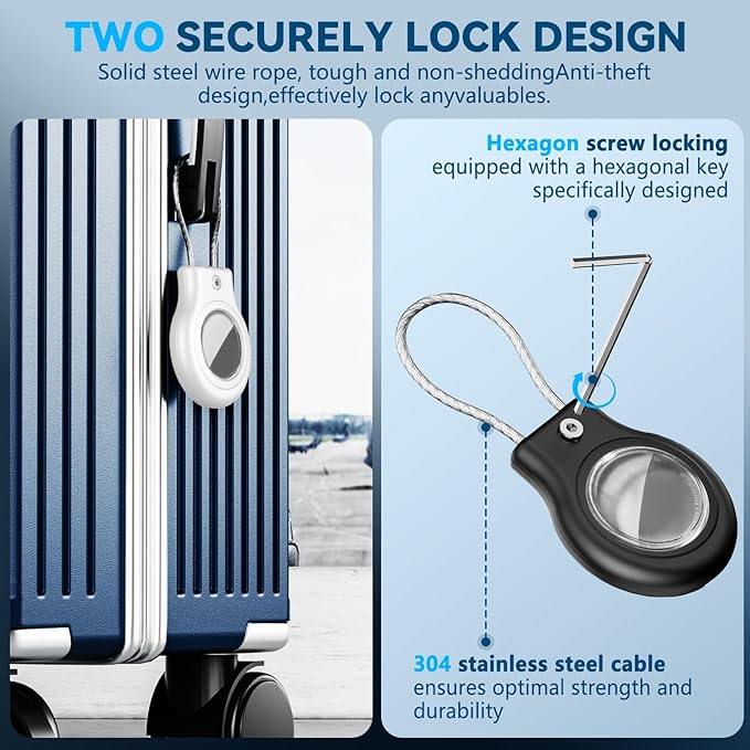 Waterproof Airtag Holder,4 Pack Airtag Case with Secure Lock,Airtags Keychain for Air tag,Anti-Lost Protective Case Air tags Accessories for GPS Tracker Luggage,Key,Pet-Black/Black/White/White