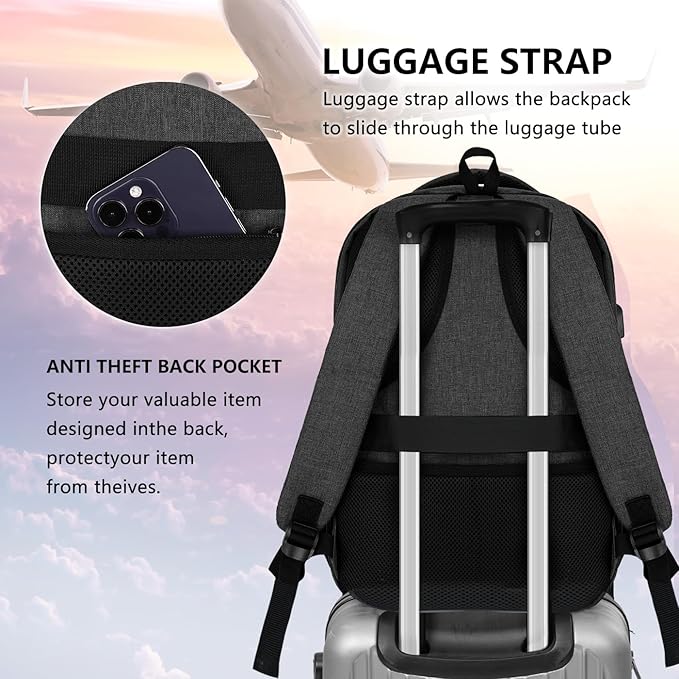 Backpck for Men Women, School Backpack for Boys Teens, 15.6 inch Laptop Back Pack with USB Charger Port, Bookbag with USB Charger for College High Middle School Travel Business Work Mochilas Black