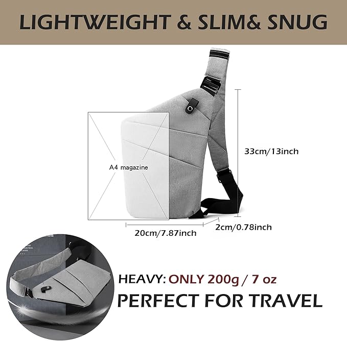 Anti Theft Crossbody Bags for Women Men, Multi-Pocket Shoulder Bag, Slim Sling Purse with 2 RFID Blocking Card (Right Shoulder-Khaki)