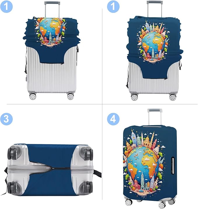 Luggage Cover Washable Suitcase Protector Anti-Scratch,Stretchable Fit for 20-34Inch Luggage Durable Travel Bag Cover with Zipper Closure (Earth, S(fits 20-22inch suitcase))
