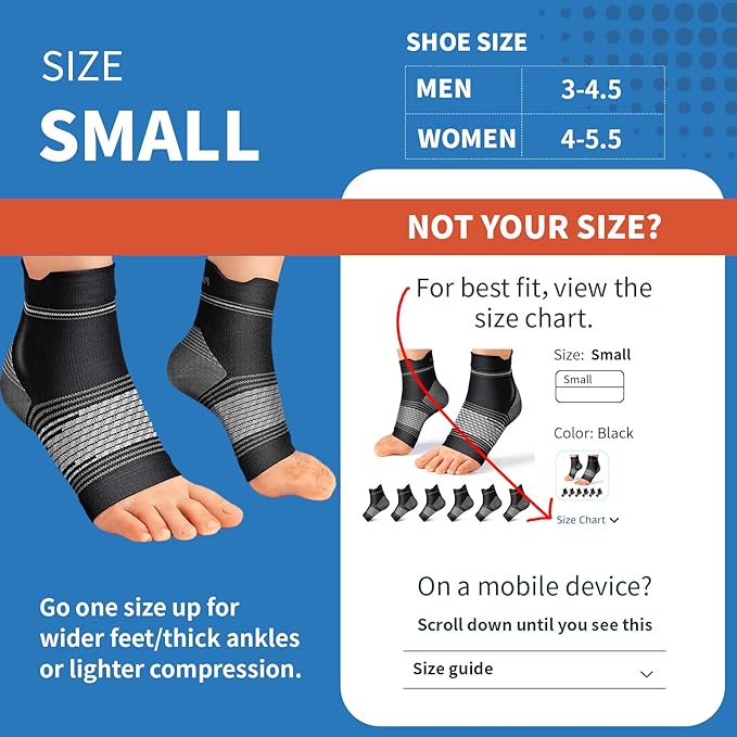 Plantar Fasciitis Sock (6 Pairs) for Men and Women, Compression Foot Sleeves with Arch and Ankle Support (Black, Small)