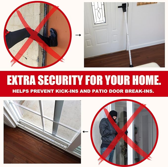 SECURITYMAN 2-in-1 Door Security Bar & Sliding Patio Door Security Bar (2 Pack) via Interchangeable Caps - Heavy Duty Iron Construction Door Stoppers for Home, Apartment, Travel Hotel - White