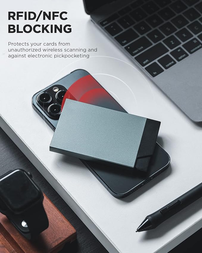VULKIT Pop up Card Holder Minimalist Credit Card Holder RFID Blocking Slim Metal Card Case for Men or Women(Space Grey)