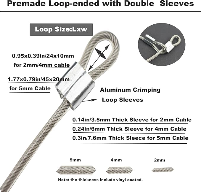 10 Pcs 5mm Wire 12 inch Vinyl Coated Stainless Steel Cable with Loops Short Wire Rope Lanyard Lock Security Chain Link for Outdoor Gates, Clear(5mm x 12 inch)