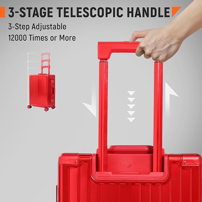 UrbanExplorer All Aluminum Carry On Luggage 22x14x9 Airline Approved Heavy Duty Hard Shell Suitcases Zipperless Suitcase with TSA Lock, Red, 20 Inch