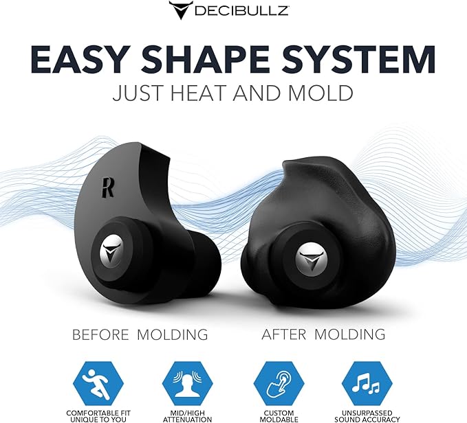 Decibullz Professional Moldable Earplugs Master Case Pack (10 Pairs) – Bulk Ear Plugs Individually Wrapped, High-Fidelity Hearing Protection for Concerts, Festivals, Musicians, DJs – Custom Fit