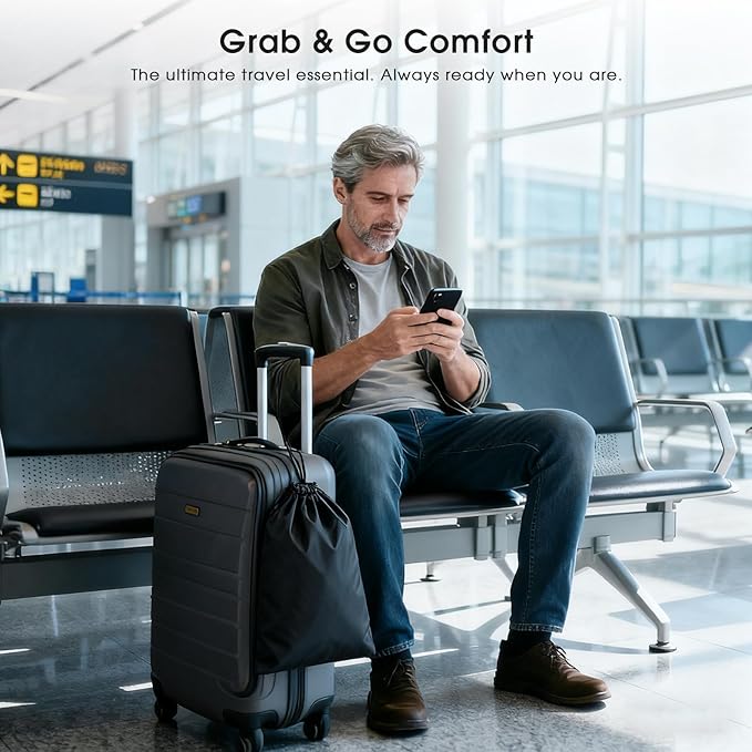 3D Inflatable Seat Cushion for Airplane Travel - Portable Air Seats Pad Pressure Relief with Storage Bag for Long Flights Car Office Camping Wheelchair Stadium Bleacher, No Pump Required, Black