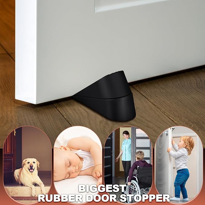 Frienda 8 Pack Large Door Stoppers Heavy Duty Rubber Stopper for Bottom of Door Wedge Stopper for Home Office (Black)