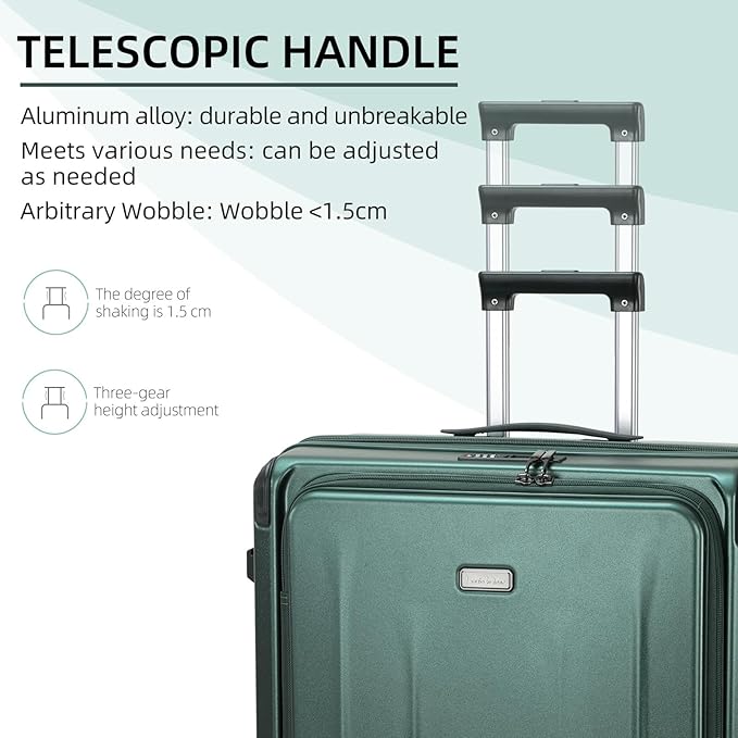 Carry On Luggage, 20 Inch Top Opening Aluminum Frame Lightweight Airline Approved ABS+PC Hard Shell Suitcases with Silent Wheels, TSA Lock, Front Pocket & Wet-dry Separated Six-piece Set