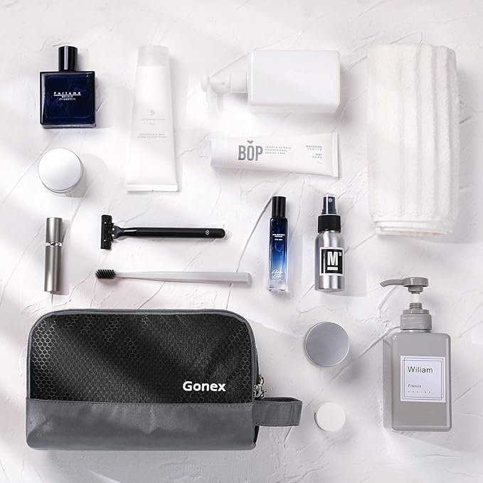 Gonex Travel Toiletry Bag Nylon, Dopp Kit Shaving Bag Toiletry Organizer Black