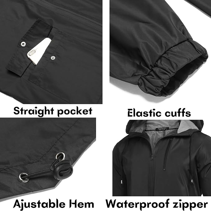 COOFANDY Men's Long Raincoat Ligtweight Rain Jacket Waterproof Outdoor Jackets with Hood
