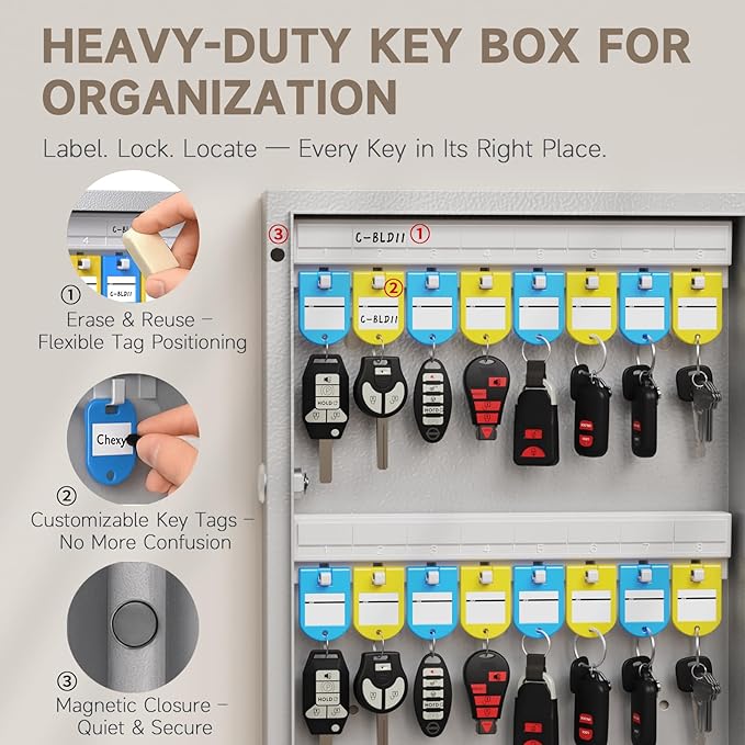 WeHere 96 Key Lock Box Wall Mount, APP Bluetooth/OTP/Wi-Fi/Fixed Code/Key Unlock, Smart Key Cabinet with Key Tag, Key Organizer Holder Box, Key Management Directory for Office, Valet, Realtor, Hotel
