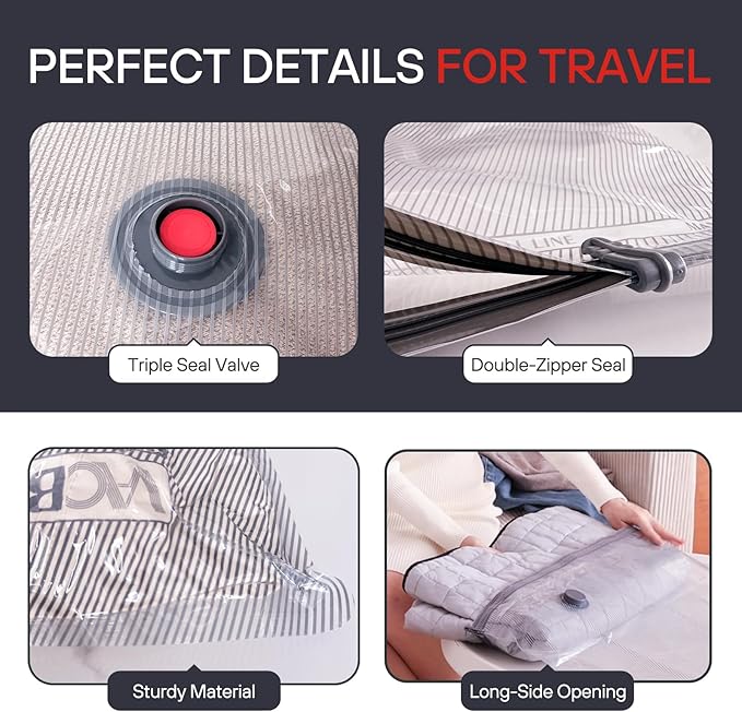 VMstr 12 Pack Vacuum Storage Bags for Travel, Carry-on Size for Luggage Compression Packing, Space Saver with High Pressure Electric Pump(D/C Power)
