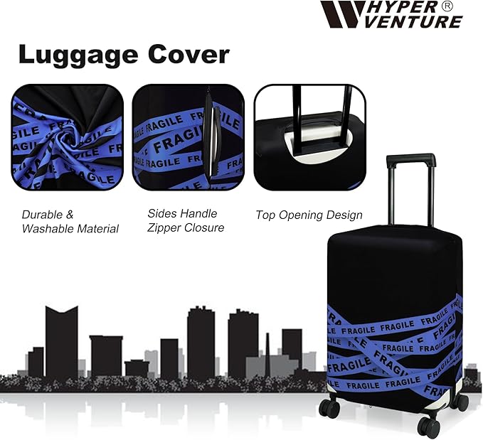 HYPER VENTURE Washable Luggage Cover - Fashion Suitcase Protector Fits 27-30 Inch Luggage (Fragile, L)