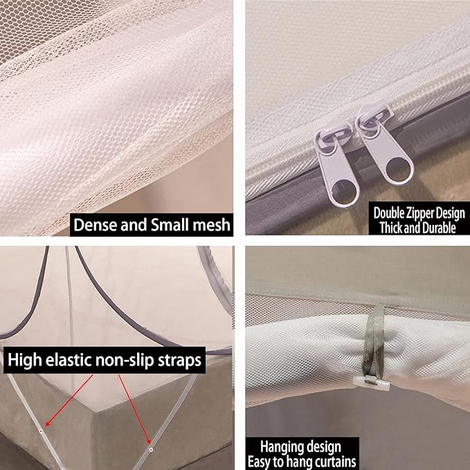 CMINGJ Mosquito Net for Bed, Portable pop up Mosquito Netting with Bottom, Free Installation-Suitable for Bedroom, Camping, Folding Portable Design for Baby Adults (Orange Bear) L79 x W71 x H61