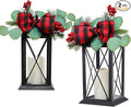 Christmas Outdoor Decor Lanterns 2 Pack, 11" Waterproof Battery Powered LED Hanging Lanterns with Flamessless Candle for Tabletop, Front Porch, Entrance, Indoor, Gift for Women