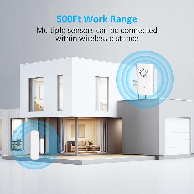 Wireless Door Chime, Door Open Sensor Alarm When Entry Business/Office/Store (500ft Range 51 Ringer Adjustable Volume) Home Alert Bell for Kid/Toddler Safety,1 Receiver +4 Sensors