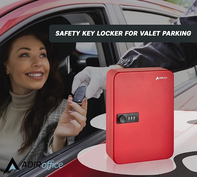 AdirOffice Key Lock Box – 48 Key Hooks Wall Mounted Key Cabinet Lock Box, Car Keys Holder Box, Lockable Key Storage Box - Metal Key Box Organizer with for Home and Office
