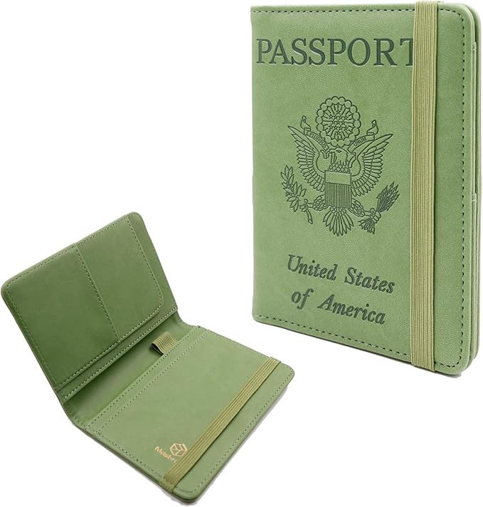 Melsbrinna Premium Leather Passport Holder Covers Case, Waterproof Rfid Blocking Travel Wallet Passport Holder with Pen Holder, Cute Passport Book for Women/Men