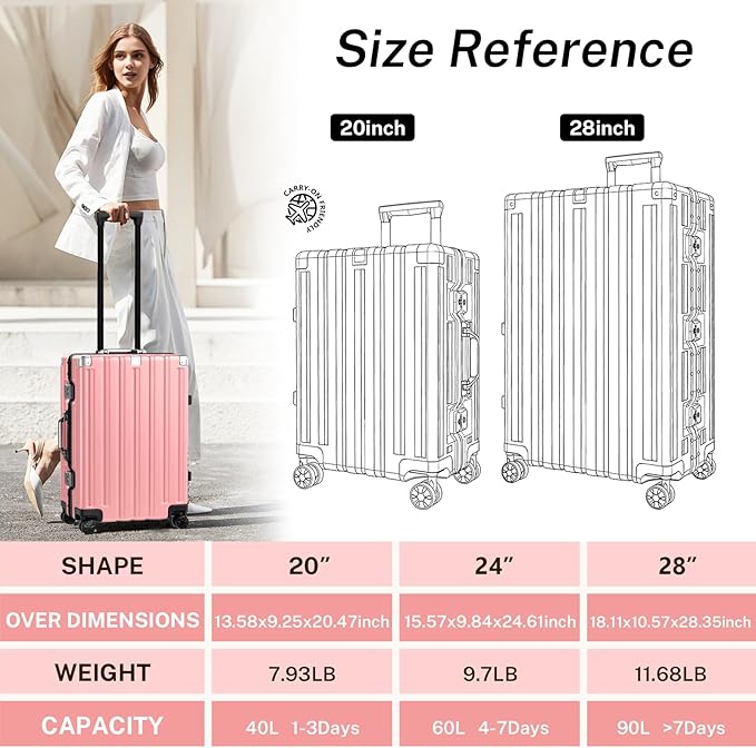 Krute Carry On Luggage 20 inch Aluminum Frame Suitcase with Spinner Wheels No Zipper Hardshell PC+ABS Luggages TSA Lock Zipperless Suitcases