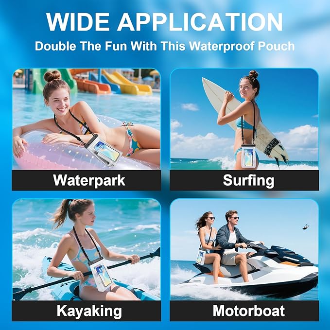 2 Pack Large Waterproof Phone Pouch, Waterproof Phone Case for iPhone 16 15 14 13 Pro Max Galaxy S25 S24 All Devices, IPX8 Double Sealing, Floating Water Proof Bag for Beach Water Park