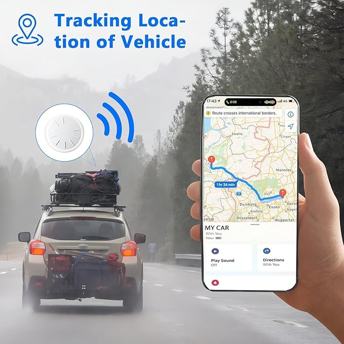No Subscription Vehicle GPS Tracker,Portable Car GPS Tracker Work with Apple Find My（iOS Only,Mini Magnetic GPS Device Full Coverage Pinpoint Vehicle Location Elderly Children Pets (Black,1PCS)